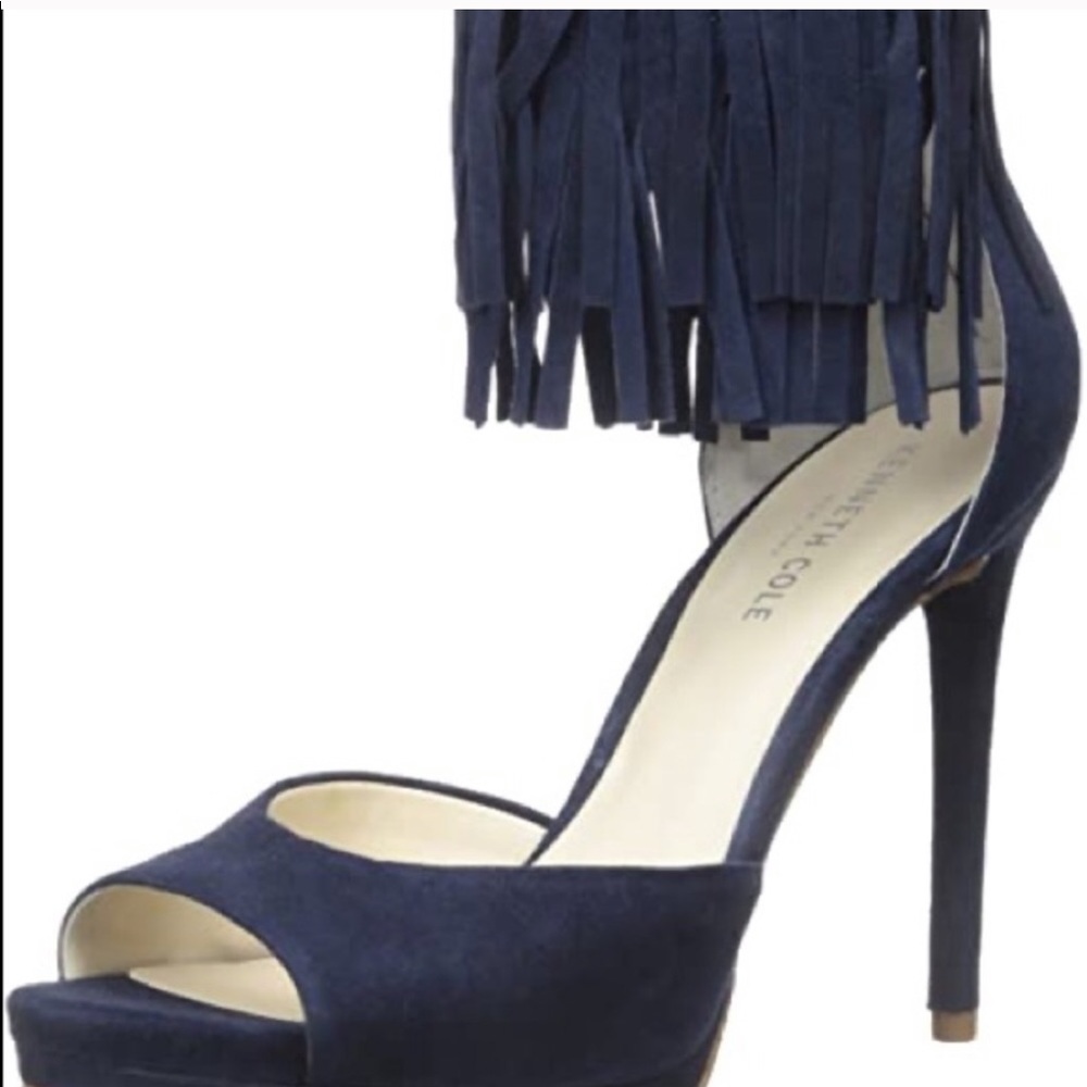 KENNETH COLE Navy Fringe Stilettos